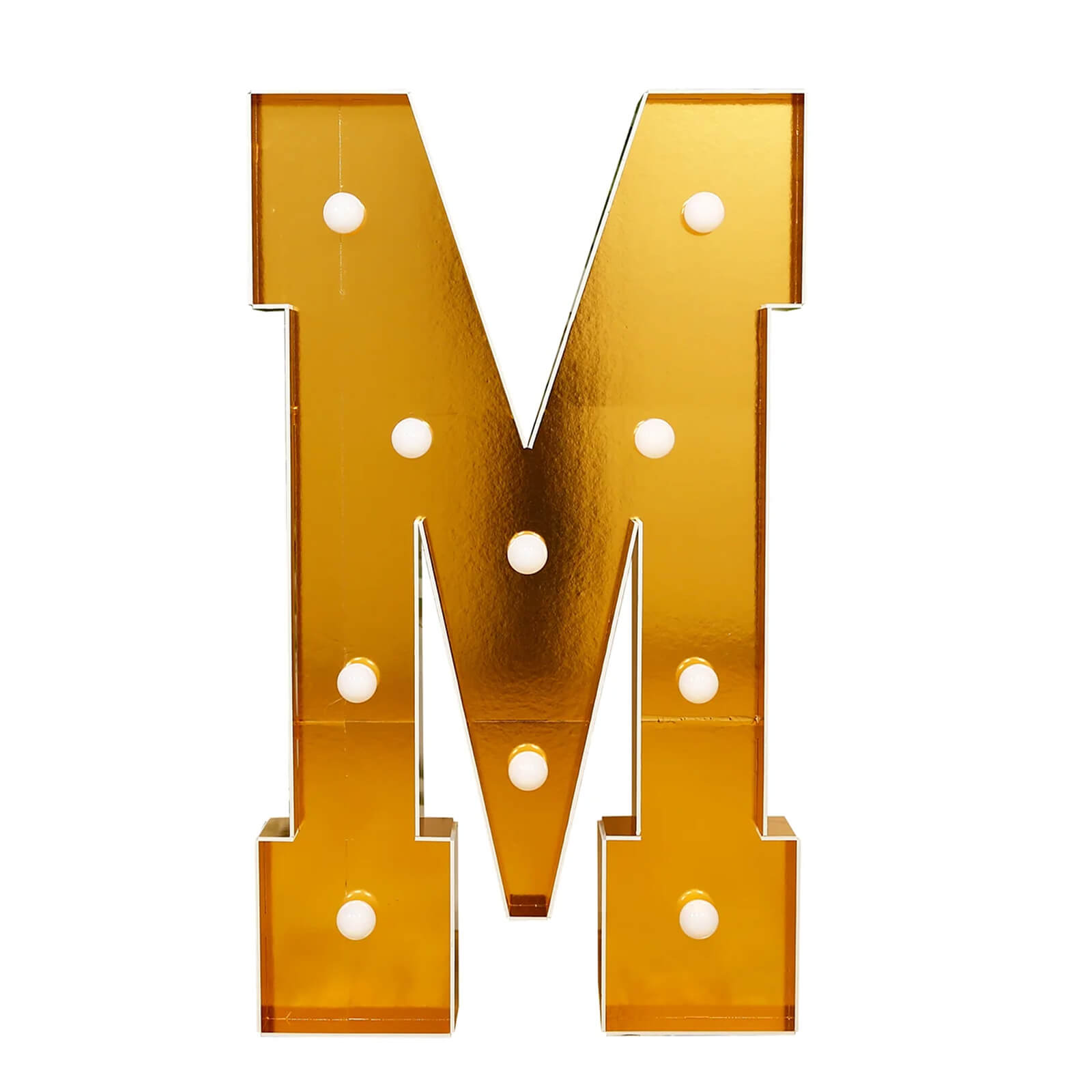 Giant LED Marquee Light Up Letter "M", Gold 4ft Pre - Cut Foam Board with 10 Warm White Battery Operated LEDs, Glue Gun and Sticks - Bell Racket Store