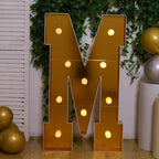 Giant LED Marquee Light Up Letter "M", Gold 4ft Pre - Cut Foam Board with 10 Warm White Battery Operated LEDs, Glue Gun and Sticks - Bell Racket Store