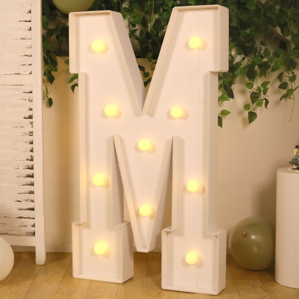 Giant LED Marquee Light Up Letter "M", White 4ft Pre - Cut Foam Board with 10 Warm White Battery Operated LEDs, Glue Gun and Sticks - Bell Racket Store