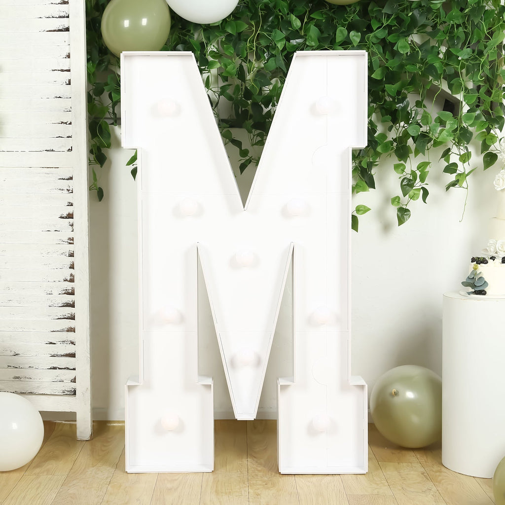 Giant LED Marquee Light Up Letter "M", White 4ft Pre - Cut Foam Board with 10 Warm White Battery Operated LEDs, Glue Gun and Sticks - Bell Racket Store