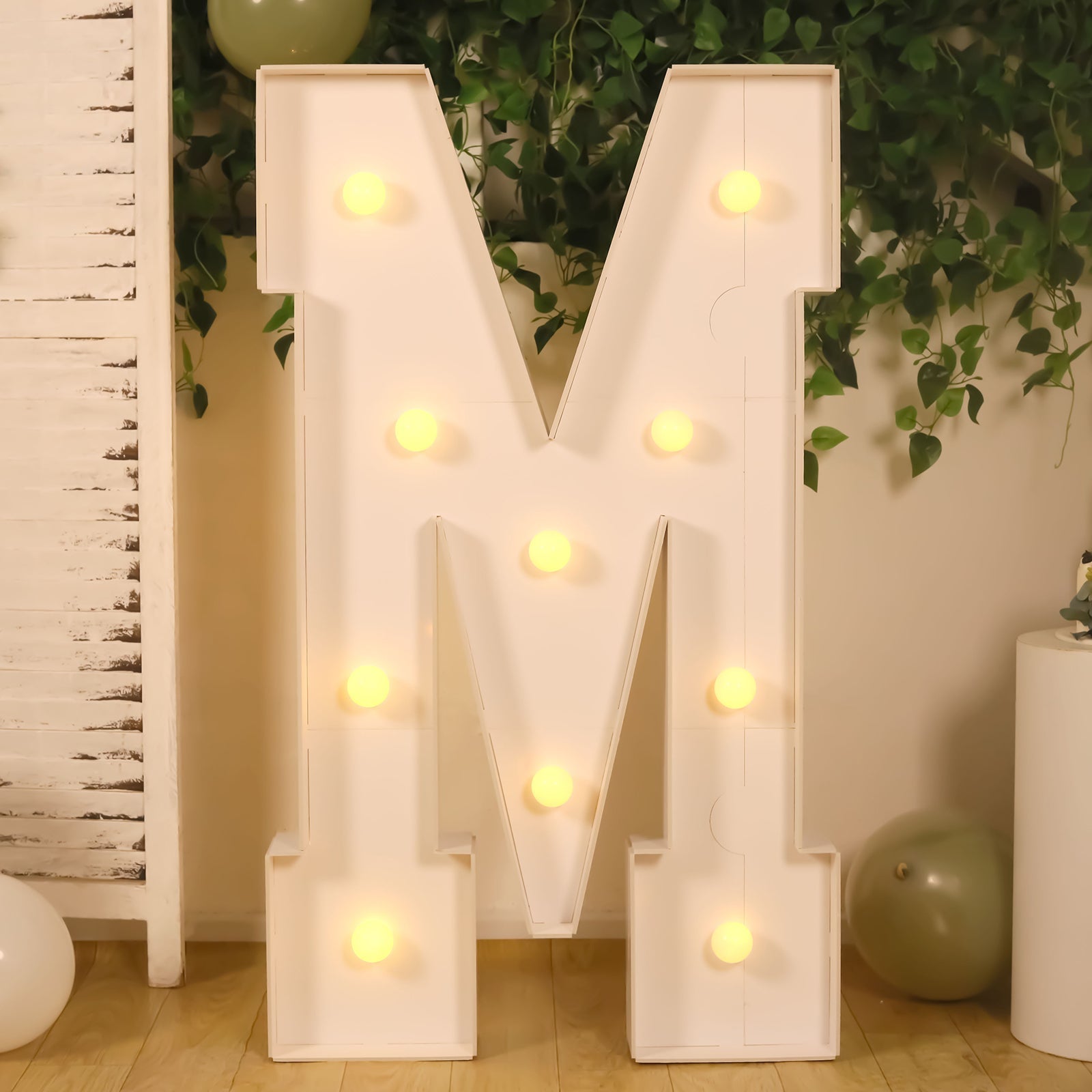Giant LED Marquee Light Up Letter "M", White 4ft Pre - Cut Foam Board with 10 Warm White Battery Operated LEDs, Glue Gun and Sticks - Bell Racket Store