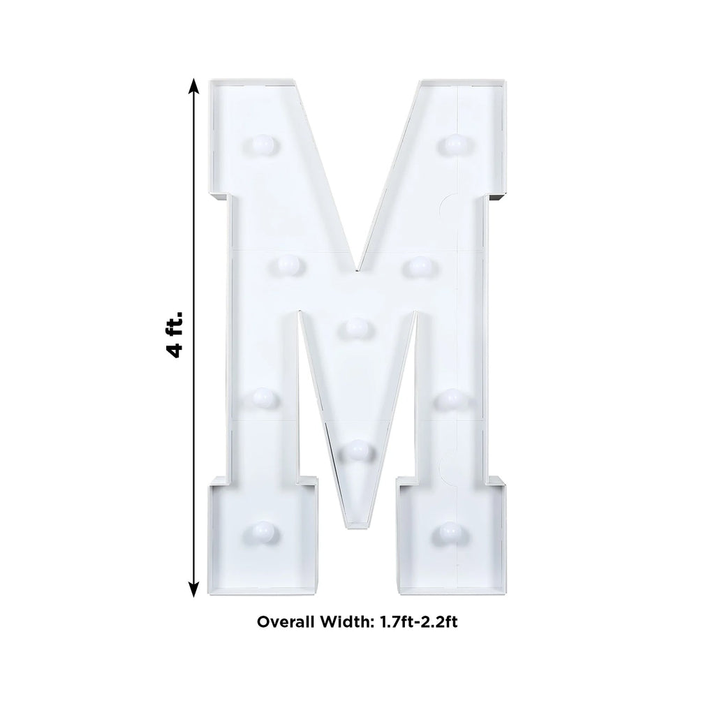 Giant LED Marquee Light Up Letter "M", White 4ft Pre - Cut Foam Board with 10 Warm White Battery Operated LEDs, Glue Gun and Sticks - Bell Racket Store