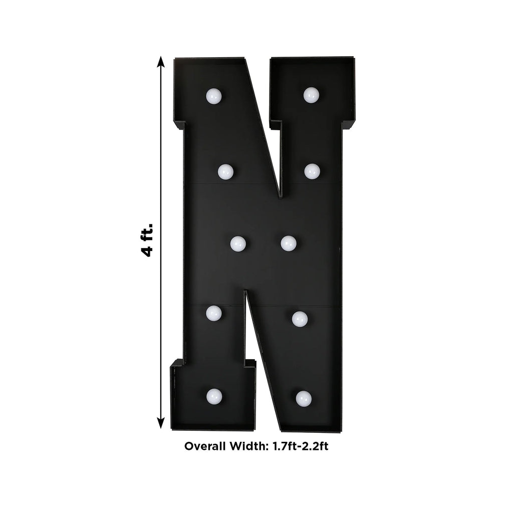 Giant LED Marquee Light Up Letter "N", Black 4ft Pre - Cut Foam Board with 10 Warm White Battery Operated LEDs, Glue Gun and Sticks - Bell Racket Store