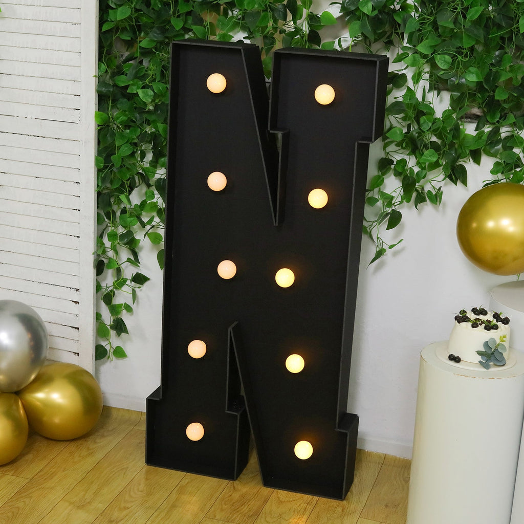 Giant LED Marquee Light Up Letter "N", Black 4ft Pre - Cut Foam Board with 10 Warm White Battery Operated LEDs, Glue Gun and Sticks - Bell Racket Store