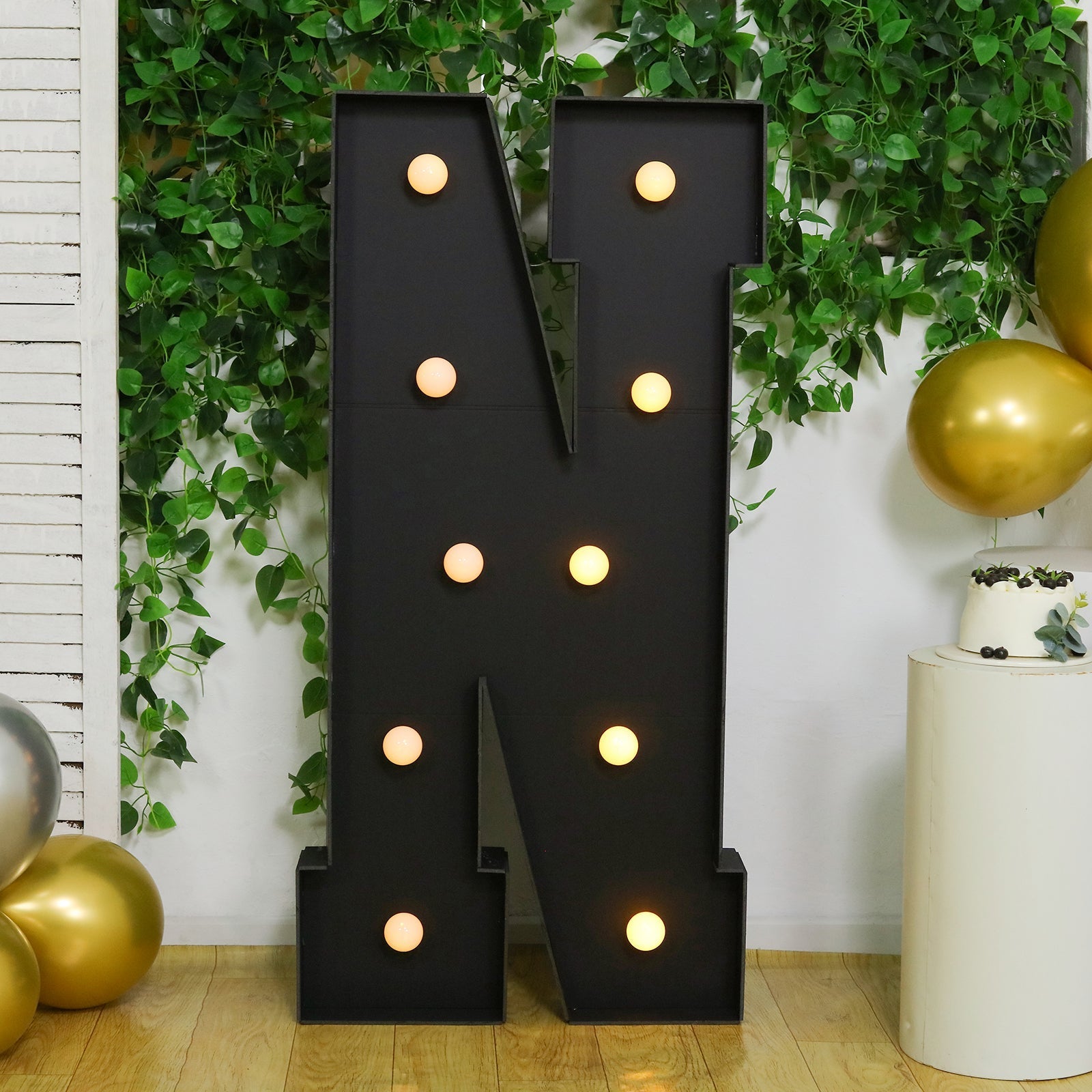 Giant LED Marquee Light Up Letter "N", Black 4ft Pre - Cut Foam Board with 10 Warm White Battery Operated LEDs, Glue Gun and Sticks - Bell Racket Store