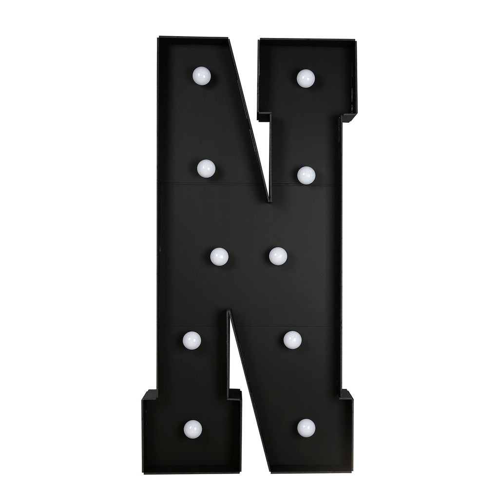 Giant LED Marquee Light Up Letter "N", Black 4ft Pre - Cut Foam Board with 10 Warm White Battery Operated LEDs, Glue Gun and Sticks - Bell Racket Store
