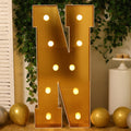 Giant LED Marquee Light Up Letter "N", Gold 4ft Pre - Cut Foam Board with 10 Warm White Battery Operated LEDs, Glue Gun and Sticks - Bell Racket Store