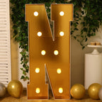 Giant LED Marquee Light Up Letter "N", Gold 4ft Pre - Cut Foam Board with 10 Warm White Battery Operated LEDs, Glue Gun and Sticks - Bell Racket Store