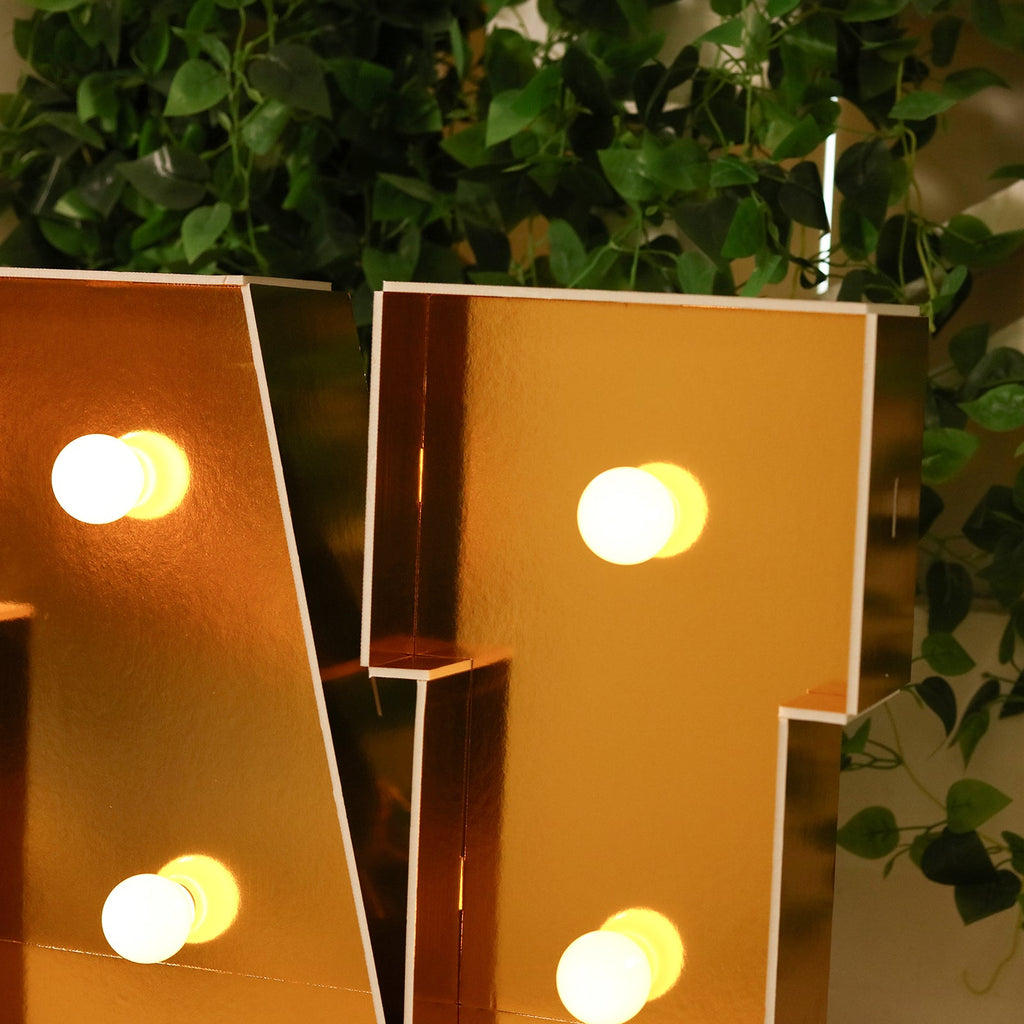 Giant LED Marquee Light Up Letter "N", Gold 4ft Pre - Cut Foam Board with 10 Warm White Battery Operated LEDs, Glue Gun and Sticks - Bell Racket Store