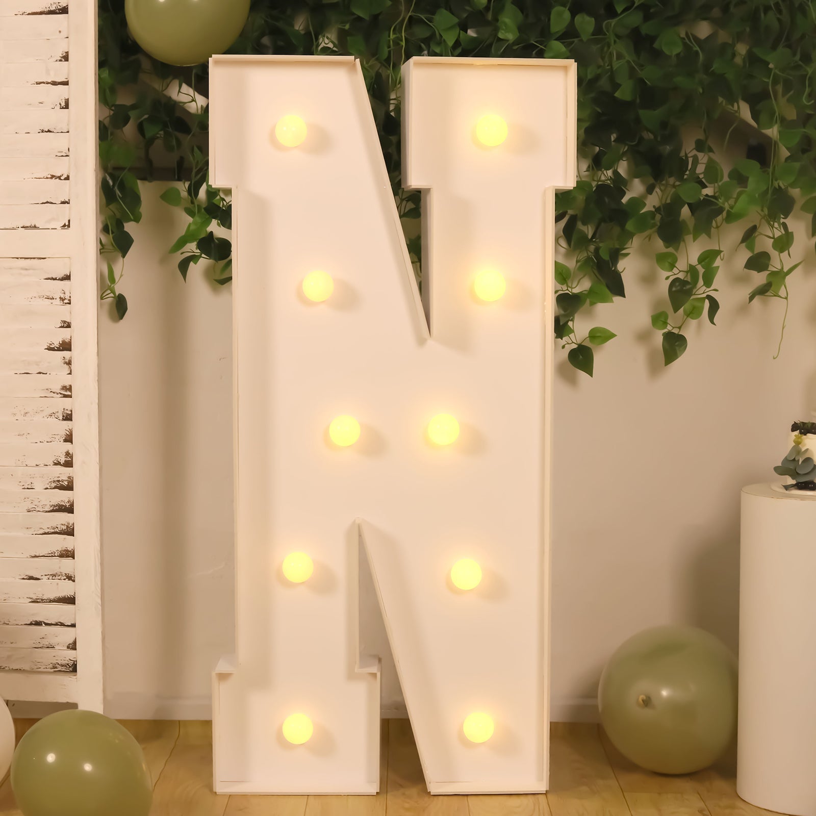 Giant LED Marquee Light Up Letter "N", White 4ft Pre - Cut Foam Board with 10 Warm White Battery Operated LEDs, Glue Gun and Sticks - Bell Racket Store
