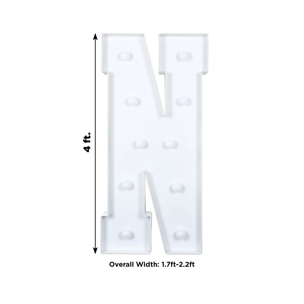 Giant LED Marquee Light Up Letter "N", White 4ft Pre - Cut Foam Board with 10 Warm White Battery Operated LEDs, Glue Gun and Sticks - Bell Racket Store