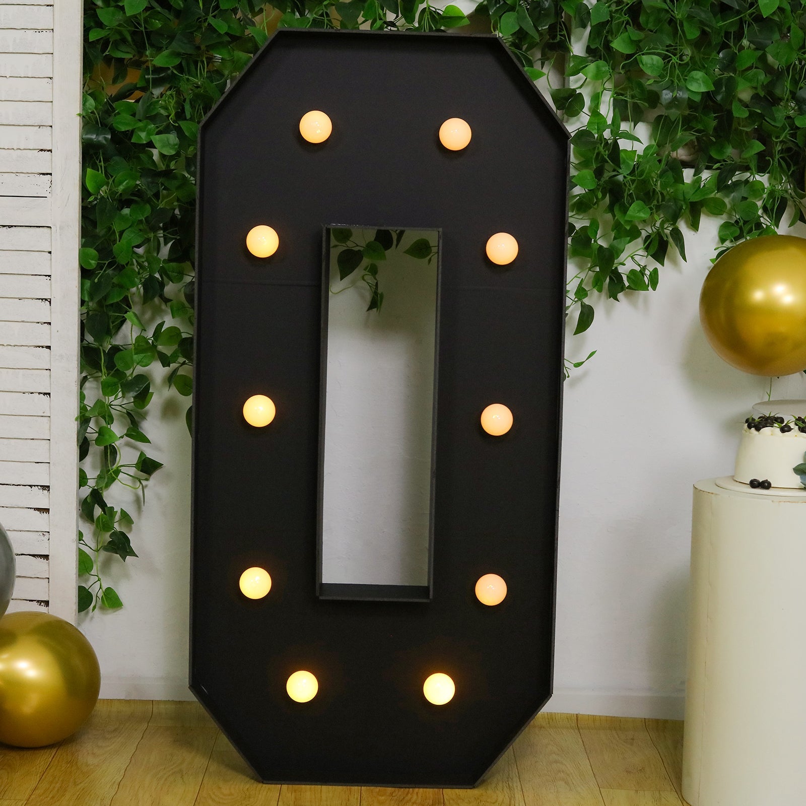 Giant LED Marquee Light Up Letter "O", Black 4ft Pre - Cut Foam Board with 10 Warm White Battery Operated LEDs, Glue Gun and Sticks - Bell Racket Store
