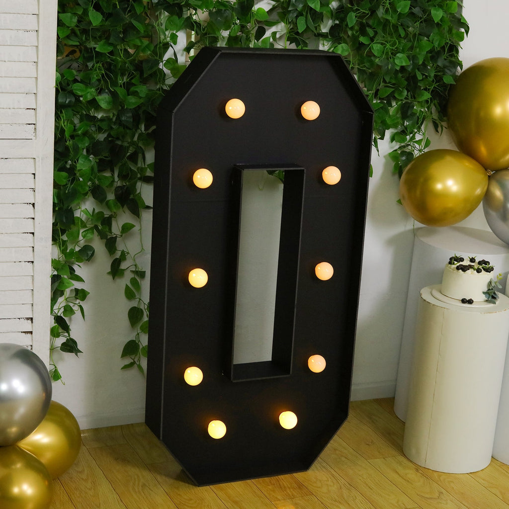 Giant LED Marquee Light Up Letter "O", Black 4ft Pre - Cut Foam Board with 10 Warm White Battery Operated LEDs, Glue Gun and Sticks - Bell Racket Store