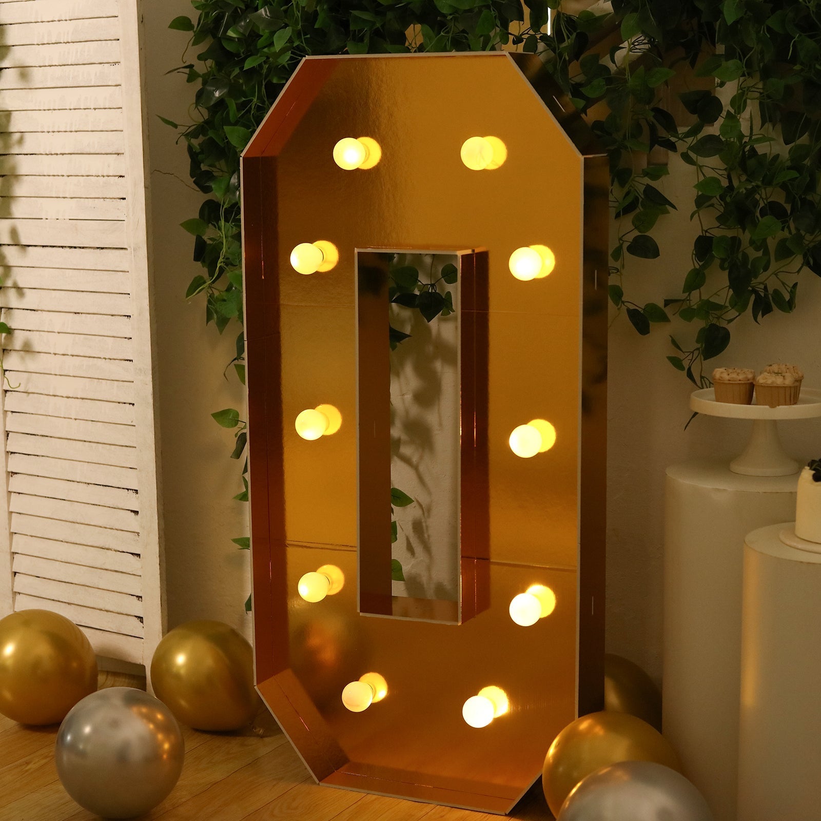 Giant LED Marquee Light Up Letter "O", Gold 4ft Pre - Cut Foam Board with 10 Warm White Battery Operated LEDs, Glue Gun and Sticks - Bell Racket Store