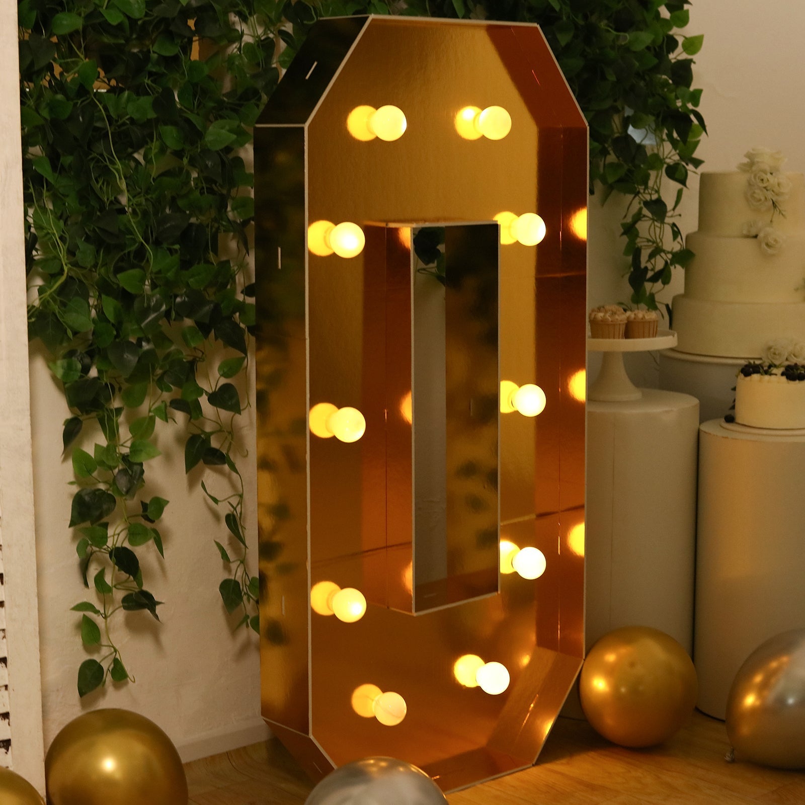 Giant LED Marquee Light Up Letter "O", Gold 4ft Pre - Cut Foam Board with 10 Warm White Battery Operated LEDs, Glue Gun and Sticks - Bell Racket Store