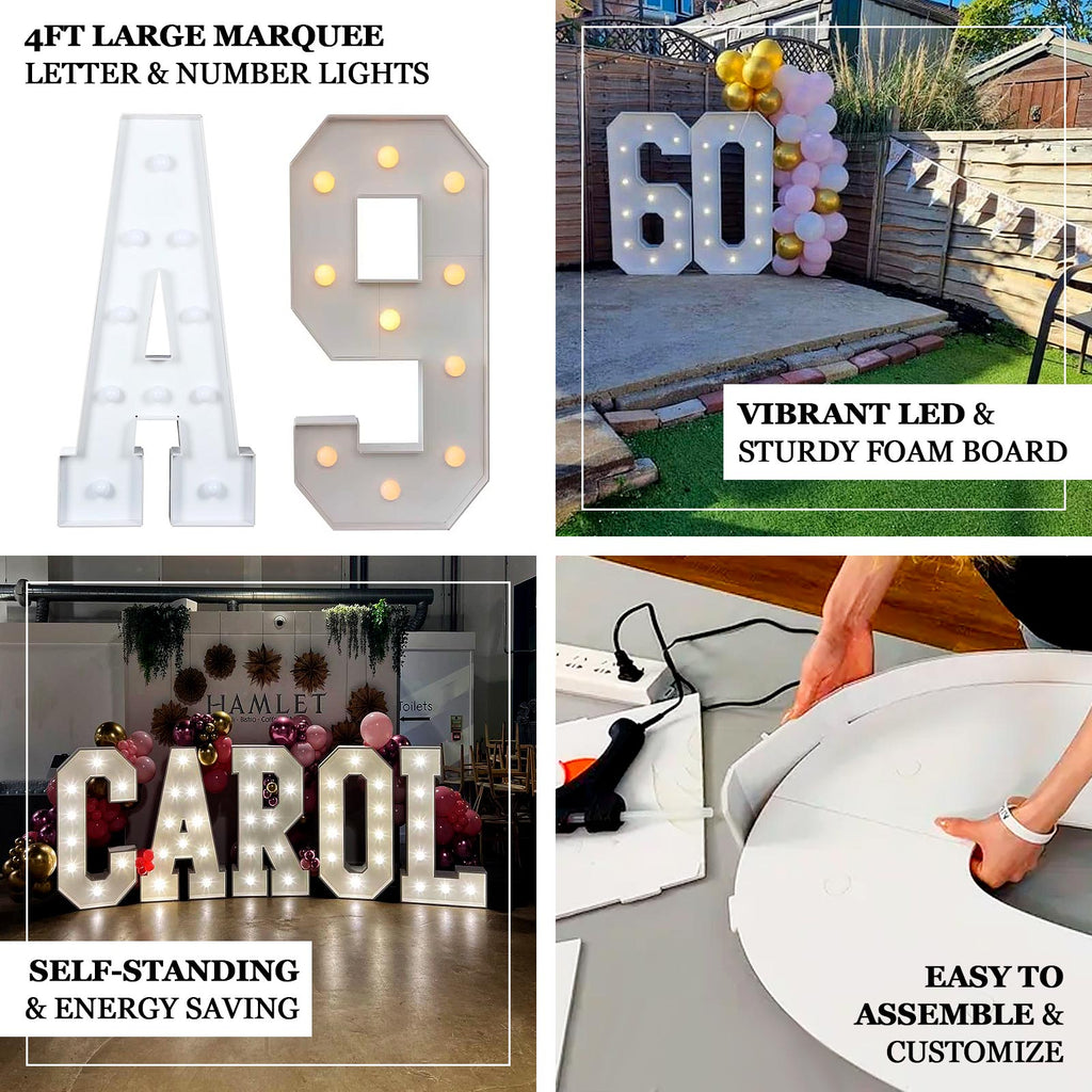 Giant LED Marquee Light Up Letter "O", White 4ft Pre - Cut Foam Board with 10 Warm White Battery Operated LEDs, Glue Gun and Sticks - Bell Racket Store