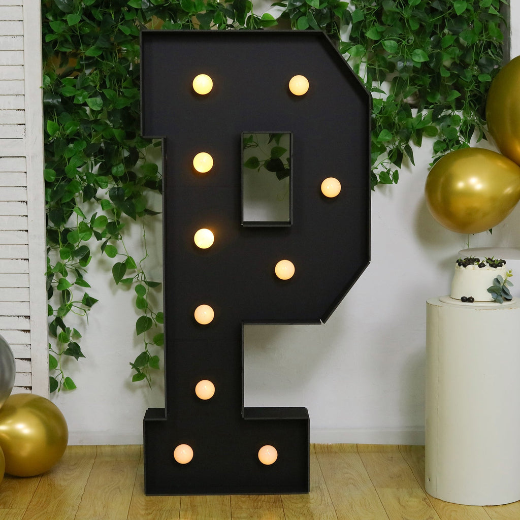 Giant LED Marquee Light Up Letter "P", Black 4ft Pre - Cut Foam Board with 10 Warm White Battery Operated LEDs, Glue Gun and Sticks - Bell Racket Store