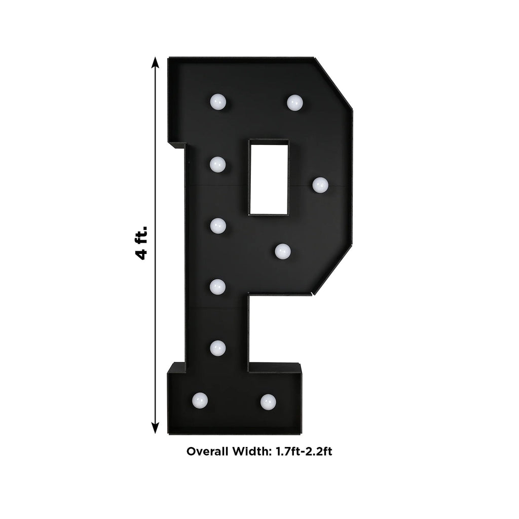 Giant LED Marquee Light Up Letter "P", Black 4ft Pre - Cut Foam Board with 10 Warm White Battery Operated LEDs, Glue Gun and Sticks - Bell Racket Store