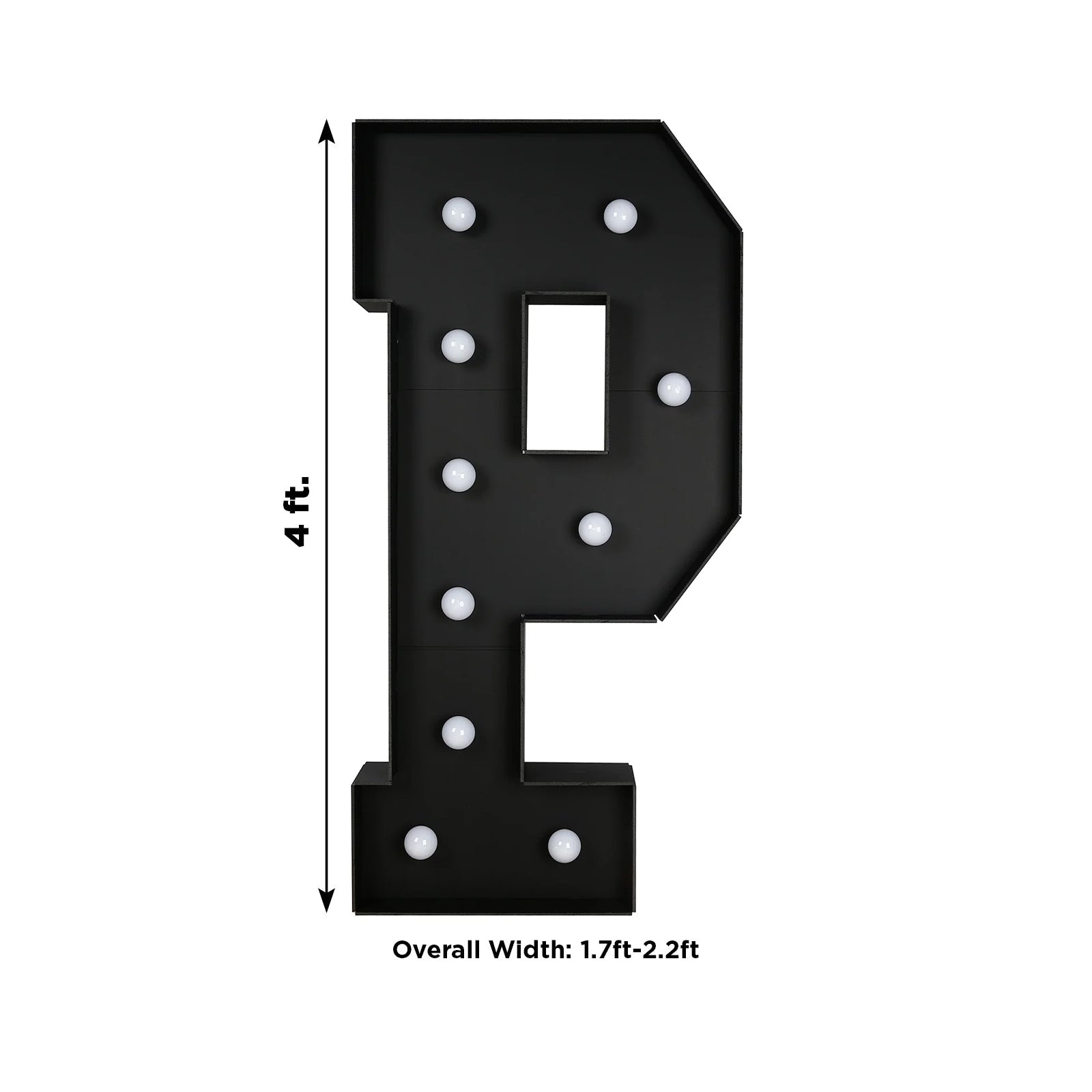 Giant LED Marquee Light Up Letter "P", Black 4ft Pre - Cut Foam Board with 10 Warm White Battery Operated LEDs, Glue Gun and Sticks - Bell Racket Store