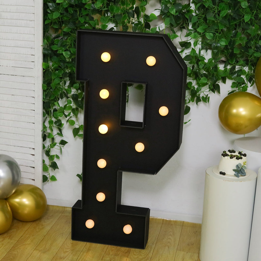 Giant LED Marquee Light Up Letter "P", Black 4ft Pre - Cut Foam Board with 10 Warm White Battery Operated LEDs, Glue Gun and Sticks - Bell Racket Store