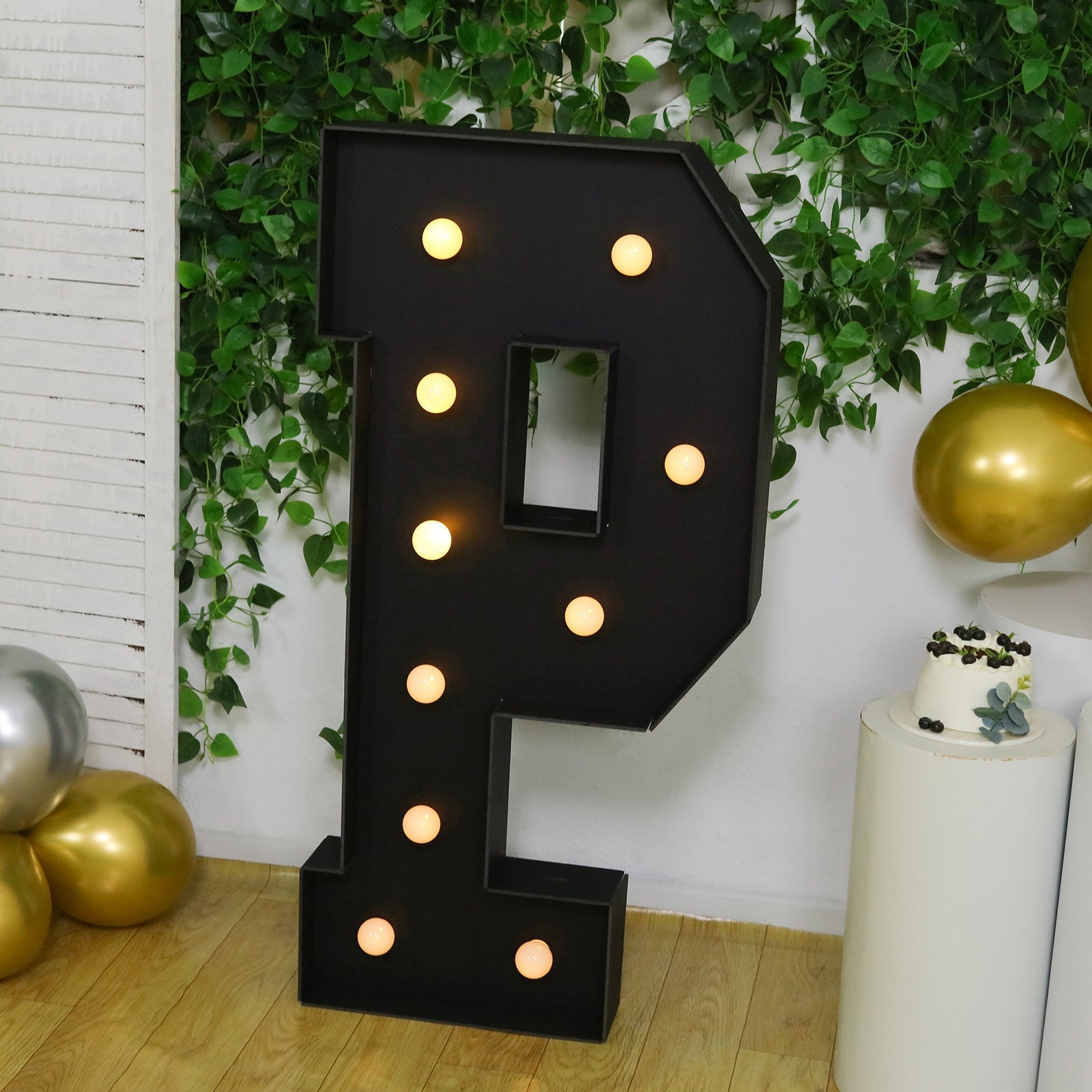 Giant LED Marquee Light Up Letter "P", Black 4ft Pre - Cut Foam Board with 10 Warm White Battery Operated LEDs, Glue Gun and Sticks - Bell Racket Store