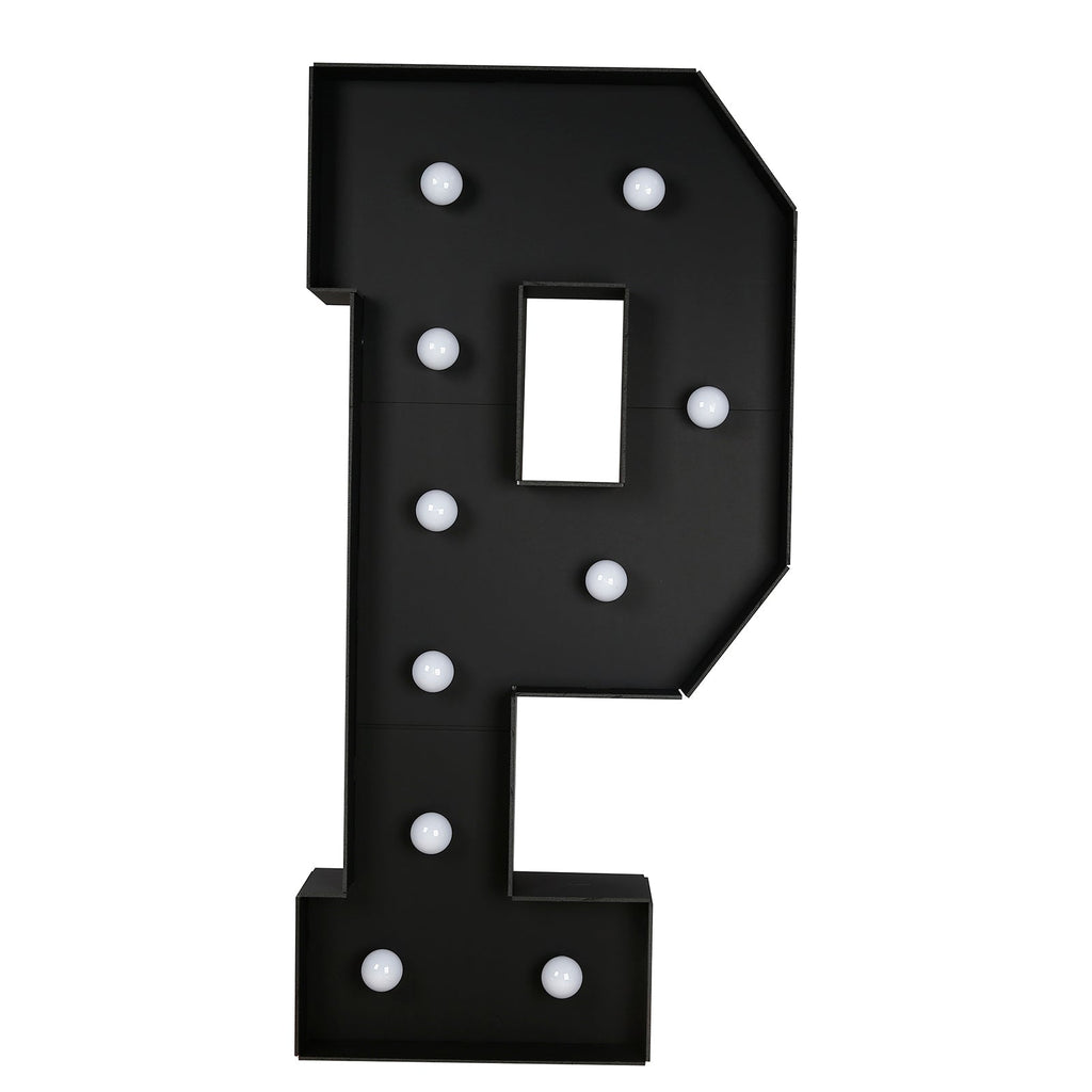 Giant LED Marquee Light Up Letter "P", Black 4ft Pre - Cut Foam Board with 10 Warm White Battery Operated LEDs, Glue Gun and Sticks - Bell Racket Store
