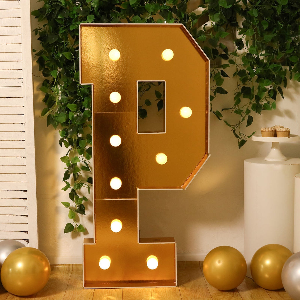 Giant LED Marquee Light Up Letter "P", Gold 4ft Pre - Cut Foam Board with 10 Warm White Battery Operated LEDs, Glue Gun and Sticks - Bell Racket Store