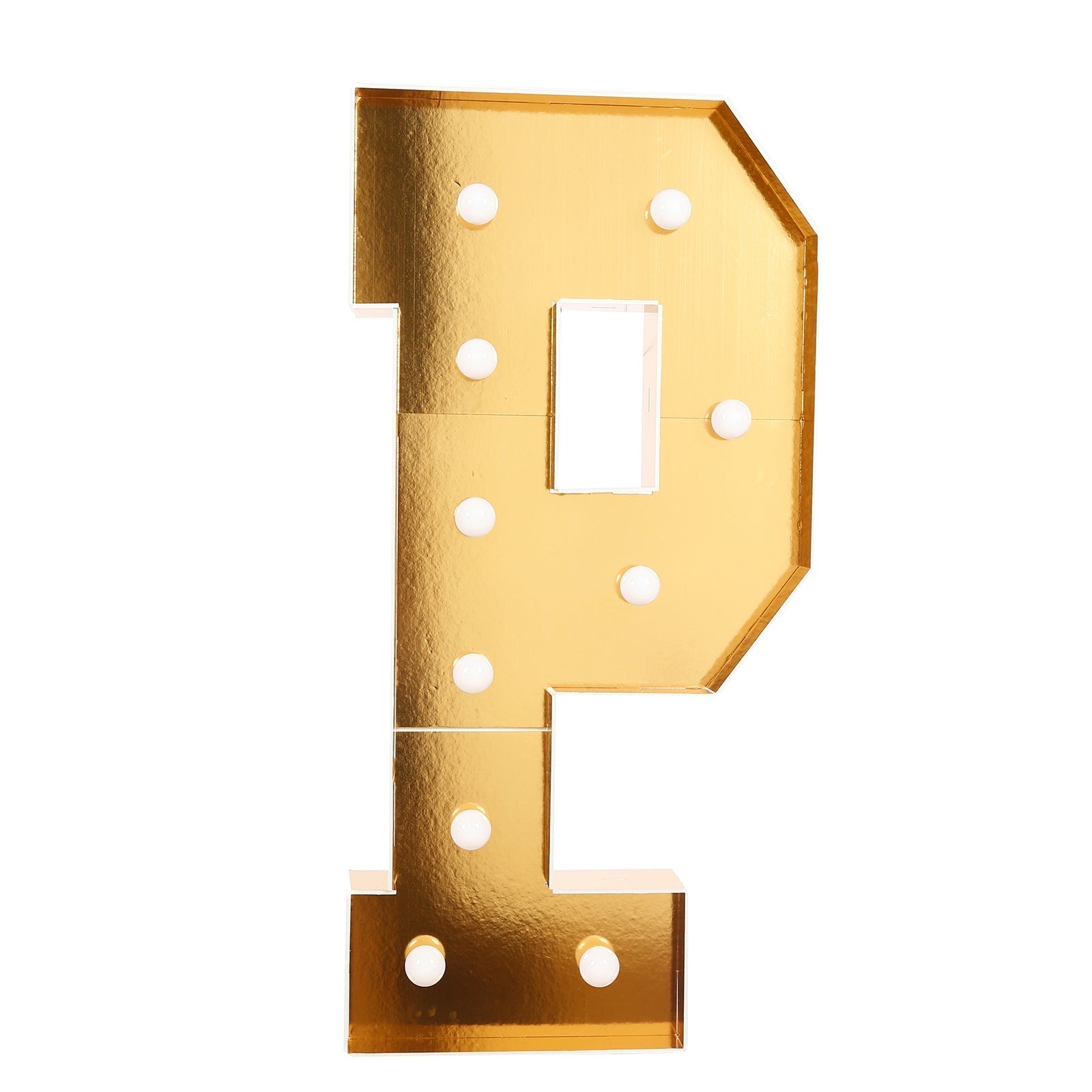 Giant LED Marquee Light Up Letter "P", Gold 4ft Pre - Cut Foam Board with 10 Warm White Battery Operated LEDs, Glue Gun and Sticks - Bell Racket Store