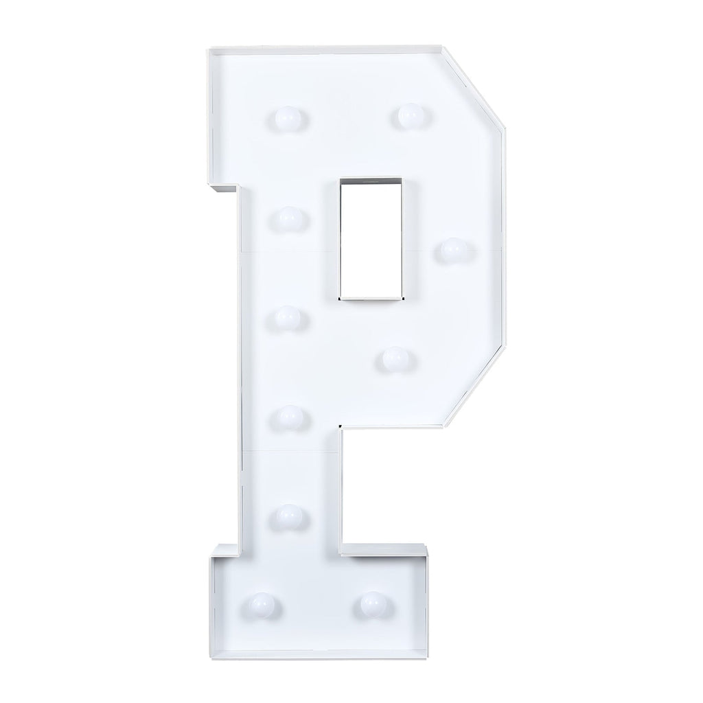Giant LED Marquee Light Up Letter "P", White 4ft Pre - Cut Foam Board with 10 Warm White Battery Operated LEDs, Glue Gun and Sticks - Bell Racket Store