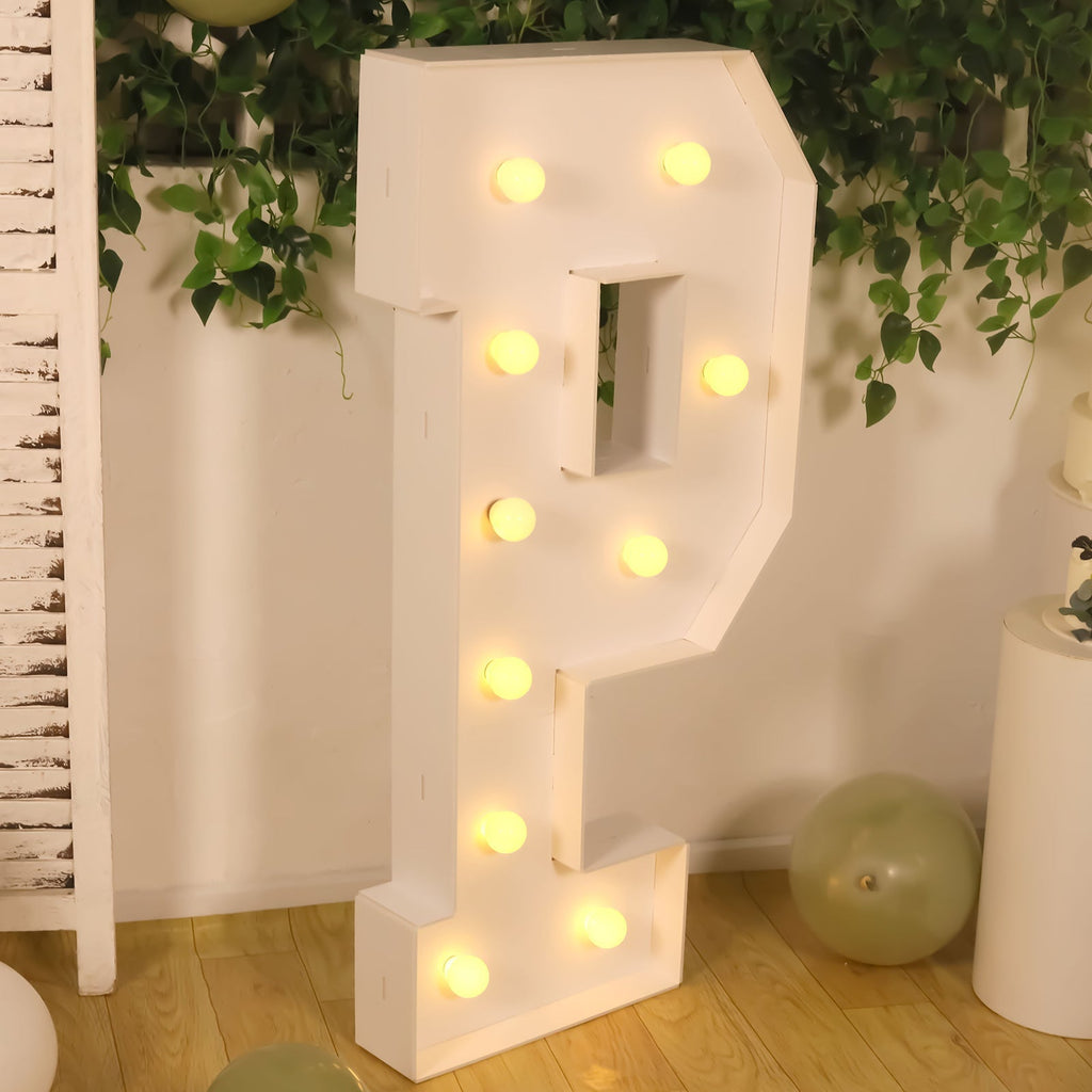 Giant LED Marquee Light Up Letter "P", White 4ft Pre - Cut Foam Board with 10 Warm White Battery Operated LEDs, Glue Gun and Sticks - Bell Racket Store