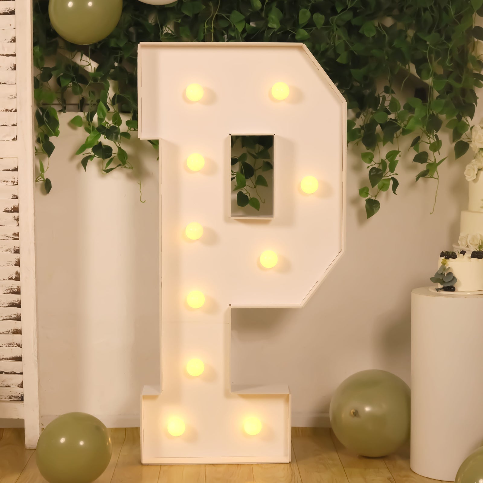 Giant LED Marquee Light Up Letter "P", White 4ft Pre - Cut Foam Board with 10 Warm White Battery Operated LEDs, Glue Gun and Sticks - Bell Racket Store