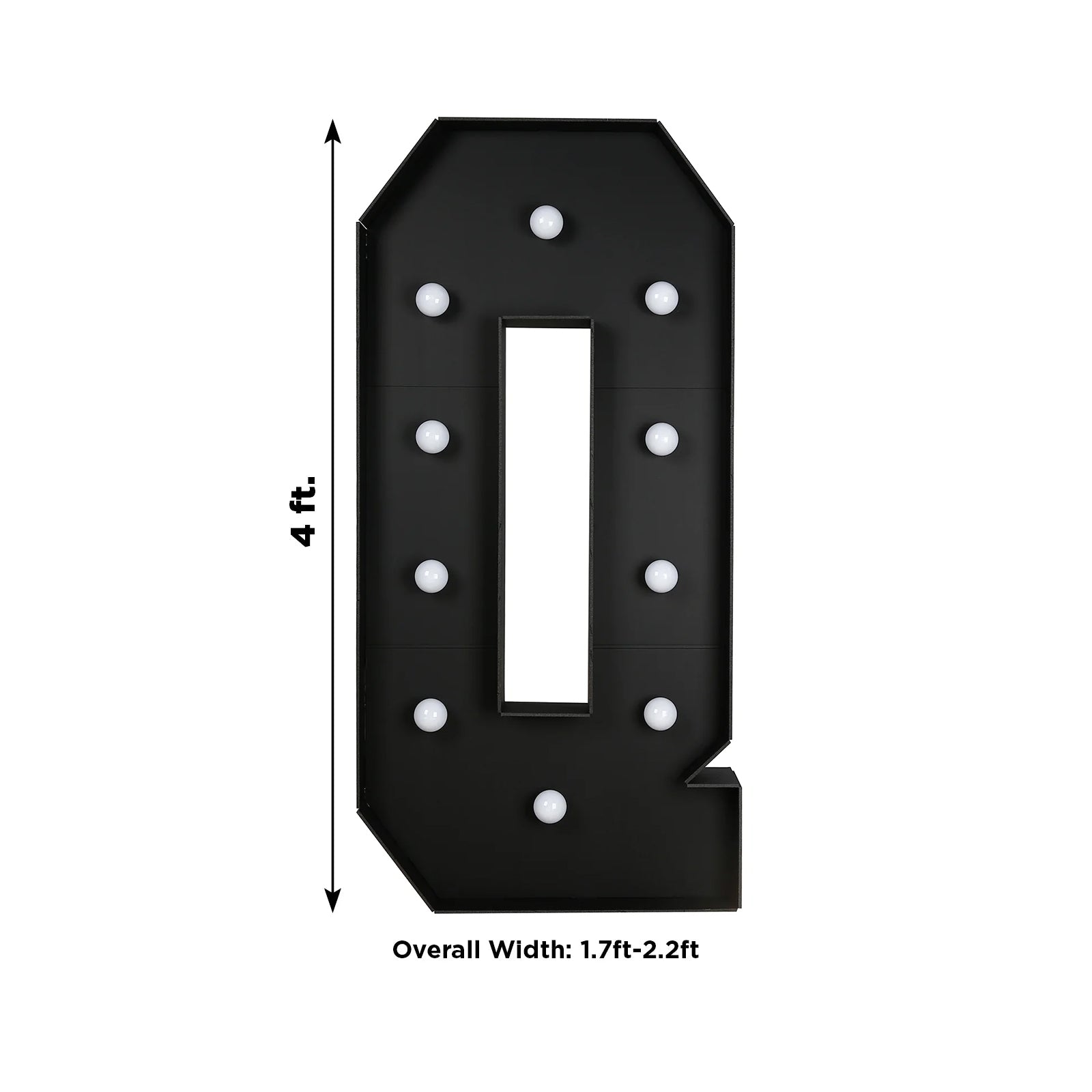 Giant LED Marquee Light Up Letter "Q", Black 4ft Pre - Cut Foam Board with 10 Warm White Battery Operated LEDs, Glue Gun and Sticks - Bell Racket Store