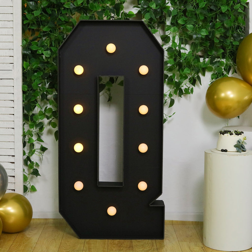 Giant LED Marquee Light Up Letter "Q", Black 4ft Pre - Cut Foam Board with 10 Warm White Battery Operated LEDs, Glue Gun and Sticks - Bell Racket Store