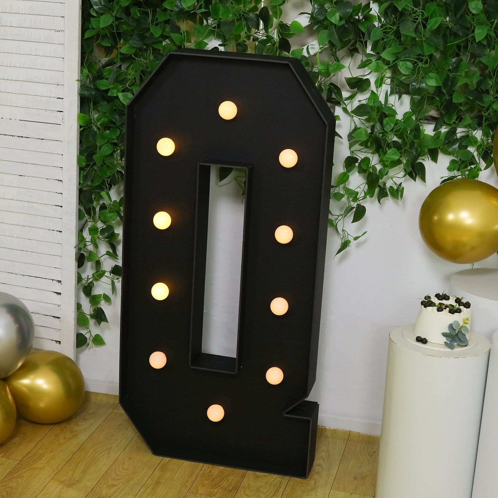 Giant LED Marquee Light Up Letter "Q", Black 4ft Pre - Cut Foam Board with 10 Warm White Battery Operated LEDs, Glue Gun and Sticks - Bell Racket Store