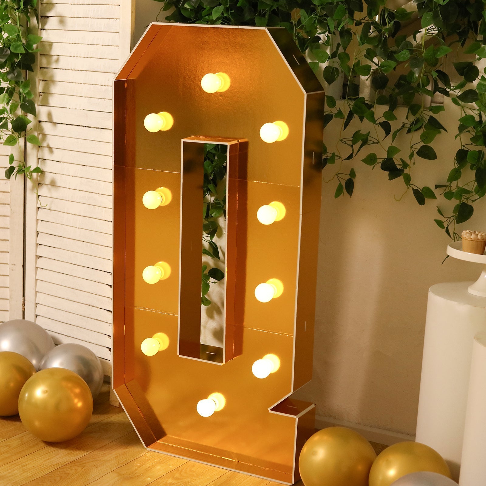 Giant LED Marquee Light Up Letter "Q", Gold 4ft Pre - Cut Foam Board with 10 Warm White Battery Operated LEDs, Glue Gun and Sticks - Bell Racket Store