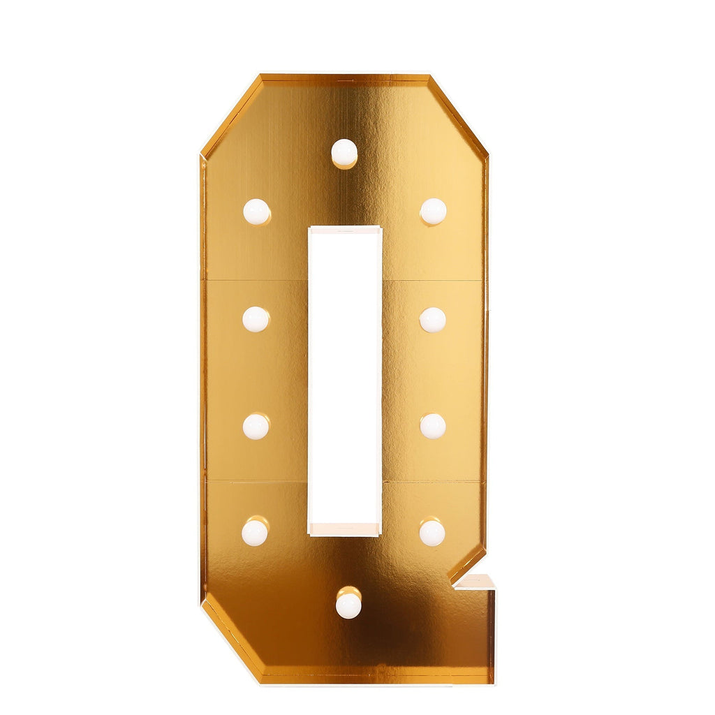 Giant LED Marquee Light Up Letter "Q", Gold 4ft Pre - Cut Foam Board with 10 Warm White Battery Operated LEDs, Glue Gun and Sticks - Bell Racket Store