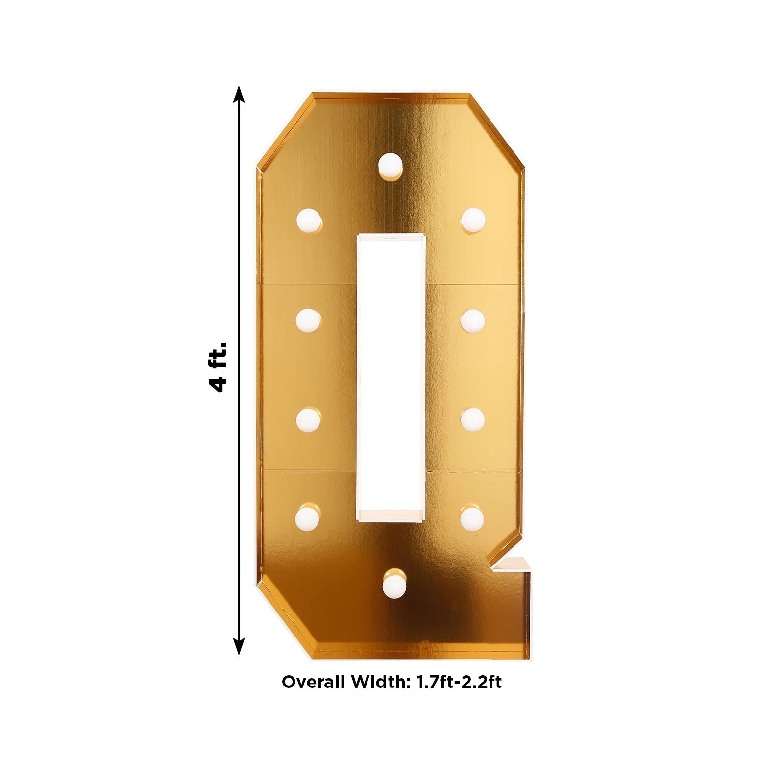 Giant LED Marquee Light Up Letter "Q", Gold 4ft Pre - Cut Foam Board with 10 Warm White Battery Operated LEDs, Glue Gun and Sticks - Bell Racket Store