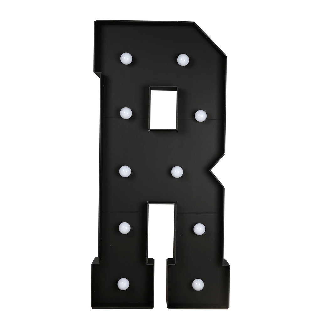 Giant LED Marquee Light Up Letter "R", Black 4ft Pre - Cut Foam Board with 10 Warm White Battery Operated LEDs, Glue Gun and Sticks - Bell Racket Store