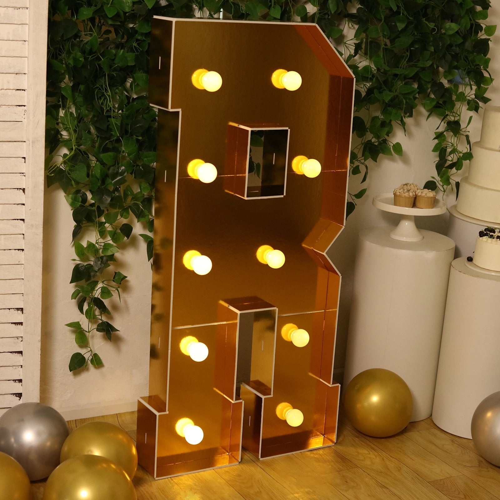 Giant LED Marquee Light Up Letter "R", Gold 4ft Pre - Cut Foam Board with 10 Warm White Battery Operated LEDs, Glue Gun and Sticks - Bell Racket Store