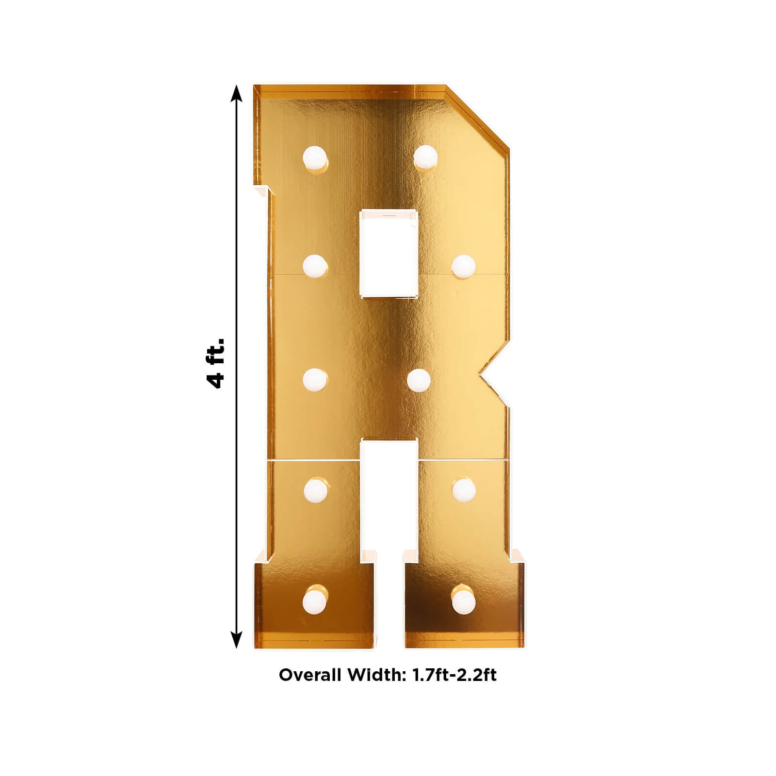 Giant LED Marquee Light Up Letter "R", Gold 4ft Pre - Cut Foam Board with 10 Warm White Battery Operated LEDs, Glue Gun and Sticks - Bell Racket Store