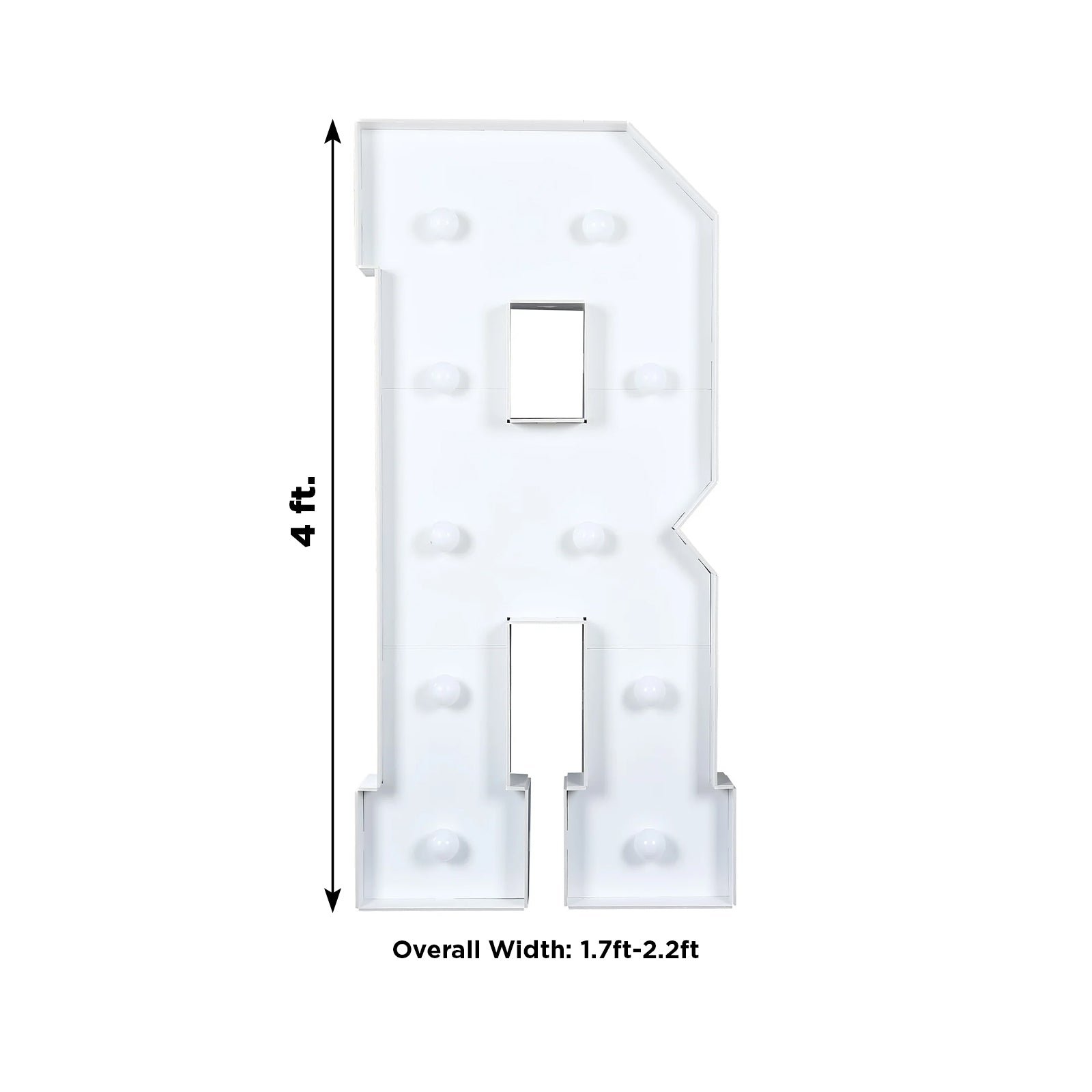 Giant LED Marquee Light Up Letter "R", White 4ft Pre - Cut Foam Board with 10 Warm White Battery Operated LEDs, Glue Gun and Sticks - Bell Racket Store