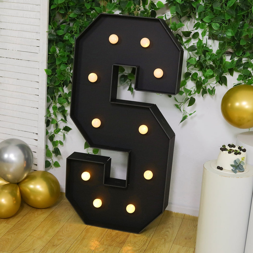 Giant LED Marquee Light Up Letter "S", Black 4ft Pre - Cut Foam Board with 10 Warm White Battery Operated LEDs, Glue Gun and Sticks - Bell Racket Store