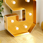 Giant LED Marquee Light Up Letter "S", Gold 4ft Pre - Cut Foam Board with 10 Warm White Battery Operated LEDs, Glue Gun and Sticks - Bell Racket Store