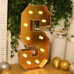 Giant LED Marquee Light Up Letter "S", Gold 4ft Pre - Cut Foam Board with 10 Warm White Battery Operated LEDs, Glue Gun and Sticks - Bell Racket Store