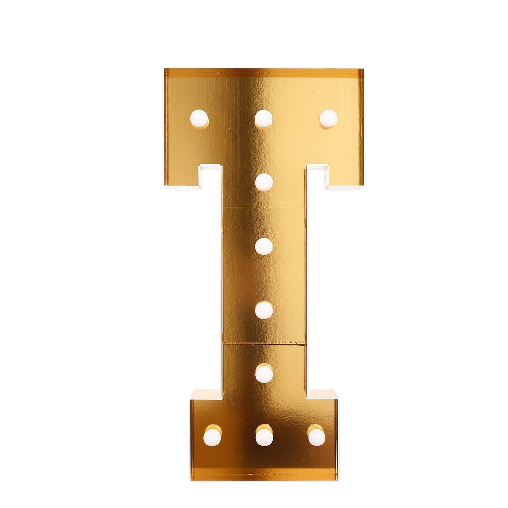 Giant LED Marquee Light Up Letter "T", Gold 4ft Pre - Cut Foam Board with 10 Warm White Battery Operated LEDs, Glue Gun and Sticks - Bell Racket Store