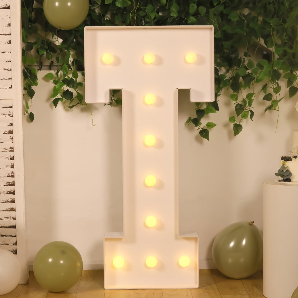 Giant LED Marquee Light Up Letter "T", White 4ft Pre - Cut Foam Board with 10 Warm White Battery Operated LEDs, Glue Gun and Sticks - Bell Racket Store