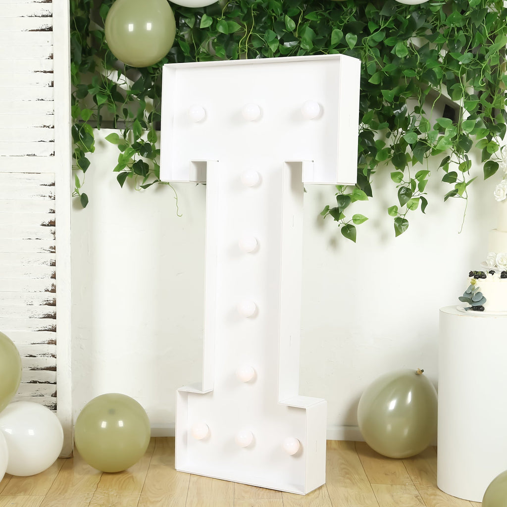 Giant LED Marquee Light Up Letter "T", White 4ft Pre - Cut Foam Board with 10 Warm White Battery Operated LEDs, Glue Gun and Sticks - Bell Racket Store