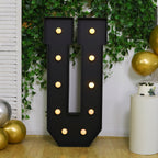 Giant LED Marquee Light Up Letter "U", Black 4ft Pre - Cut Foam Board with 10 Warm White Battery Operated LEDs, Glue Gun and Sticks - Bell Racket Store