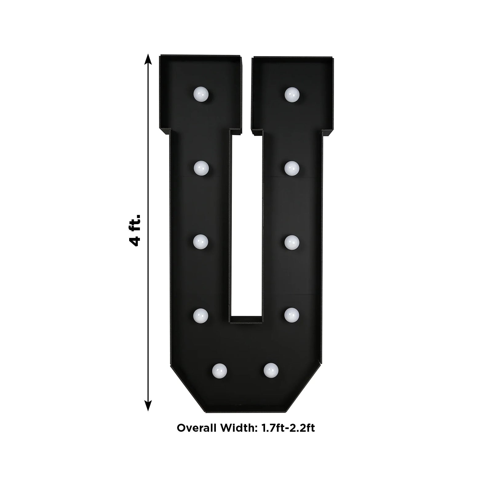 Giant LED Marquee Light Up Letter "U", Black 4ft Pre - Cut Foam Board with 10 Warm White Battery Operated LEDs, Glue Gun and Sticks - Bell Racket Store