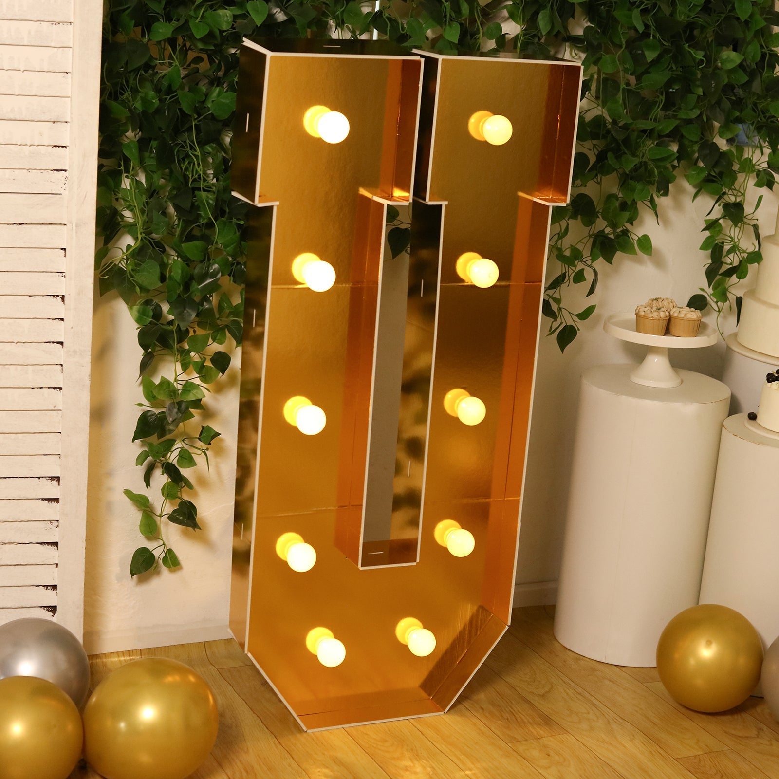 Giant LED Marquee Light Up Letter "U", Gold 4ft Pre - Cut Foam Board with 10 Warm White Battery Operated LEDs, Glue Gun and Sticks - Bell Racket Store